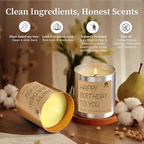 Divilah Birthday Candles Gifts for Women Men, Handmade Soy Scented Candle Aromatherapy Happy Birthday Gift for Mom, Dad, Sister, Teacher, Friends, Daughter Son, English Pear Freesia Candle, 9.9oz view 4