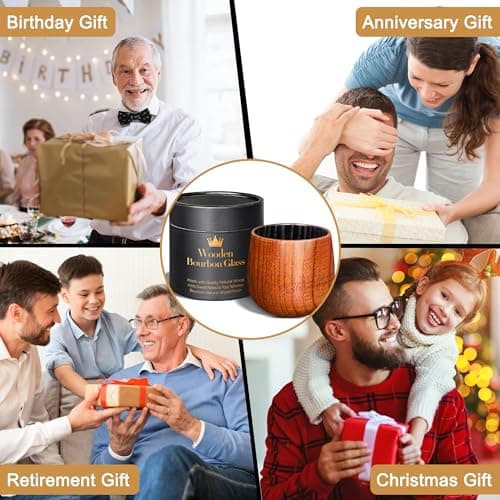 Charred Wooden Bourbon Drinking Glass, Bourbon Gifts for Men - 10 oz Charred Wooden Old Fashioned Glass Whiskey Tumbler | Birthday Whiskey Gifts for Men, Dad or Brother | Original Bourbon Tumbler view 6