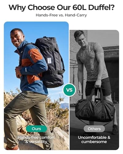 BAGSAMRT 60L Foldable Duffle Bag for Travel, Large Travel Duffel Bag for Men, 4 in 1 Travel Backpack, Carry on Weekender Bag, Black view 6