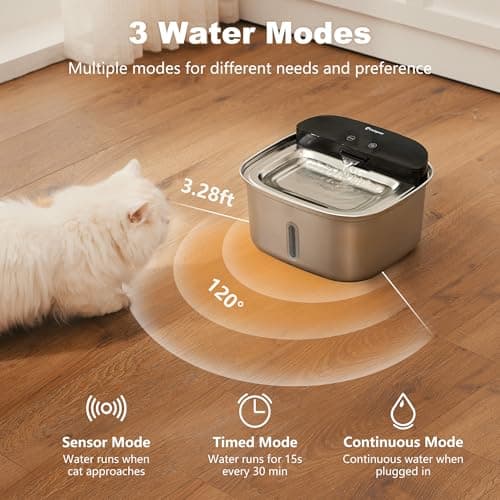 HOLAPAW Wireless Cat Water Fountain Stainless Steel, 128oz/3.78L Cordless Automatic Water Dispenser for Cats and Dogs, Battery Operated Drinking Fountain for Pets with Motion Sensor, Ultra Quiet Pump view 2