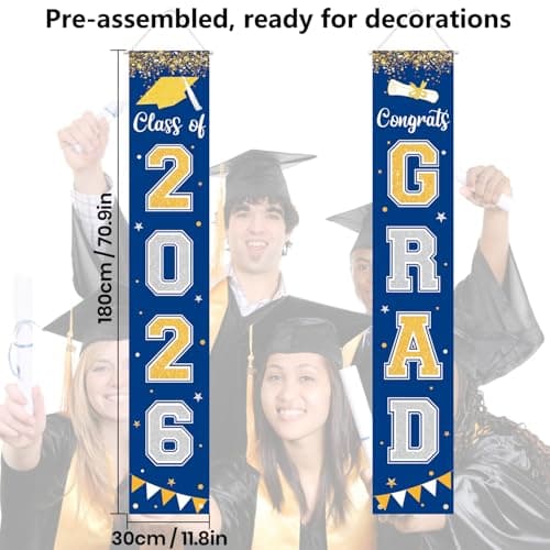Graduation Decorations 2026 GRAD Banner Blue Porch Door Sign Welcome Banner For Indoor Outdoor Wall Graduation Decorations Class of 2026 view 2