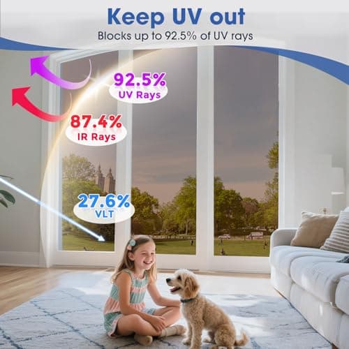 One Way Privacy Window Film,Sun Blocking Window Film with 3 Tools, Heat & UV Blocking Window Tint Film for Home, Easy Install DIY Office Window Covering See Out Not in (17.5 x 78.7Inch, Brown) view 2