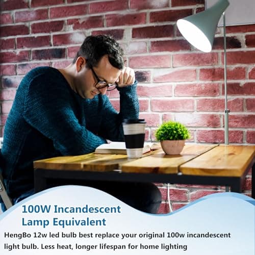 A19 LED Light Bulbs 100 Watt Equivalent, HengBo 6500K Daylight White Light Bulb, 12W 1200 Lumens, Non-Dimmable, E26 Standard Medium Base Super Bright Lamp for Bathroom Home Lighting (Pack of 4) view 5