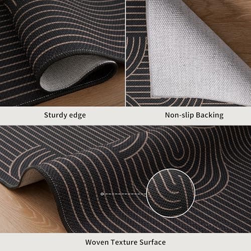 Tangsoo Rainbow Easy Jute Rug 2x4 Small Throw Rugs for Entryway,Washable Ultra Thin Outdoor Door Mat, Black Geometric Non-Slip Indoor Floor Carpet for Entrance Kitchen Hallway Bedroom Front Porch view 3