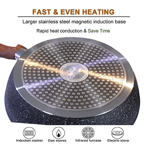 Kitchen Academy Induction Cookware Sets - 12 Piece Cooking Pan Set, Granite Black Nonstick Pots and Pans Set view 4