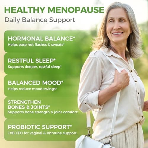 GREENPEOPLE Menopause Supplements for Women - Black Cohosh & Ashwagandha for Hot Flashes, Night Sweats, Mood Swings, Hormonal Balance Support,10 Billion CFU Probiotic - 90 Capsules Vegan Gluten-Free view 2