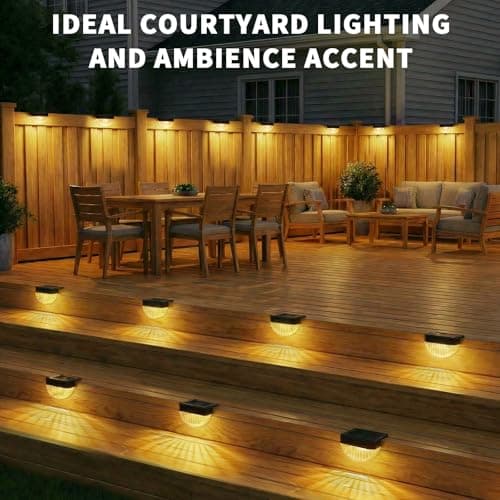 VOLISUN 12 Pack Solar Deck Lights Outdoor, Warm White LED Solar Step Lights for Outside, Waterproof Fence Light for Patio, Deck, Stairs, Yard, Pool and Porch (Black) view 5