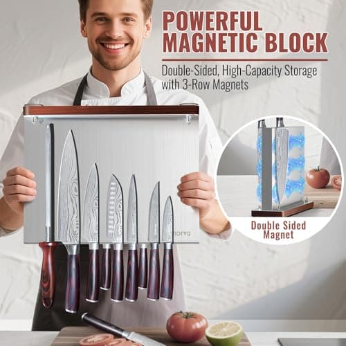 DAJOUJS 8-Pieces Kitchen Knife Set - High Carbon Stainless Steel Magnetic Knife Block Set with Sharpener Sharp Knives Set for Cooking with Ergonomic Handle view 6