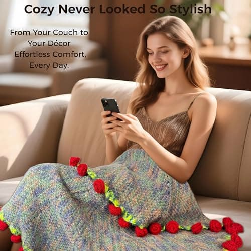 Henpon Mother’s Day Gifts for Mom, Hand-Crocheted Rose Bouquet Blanket 43 Inch - Soft Floral Throw, Forever Rose Gift for Women Anniversary Birthday Valentine’s Day view 4