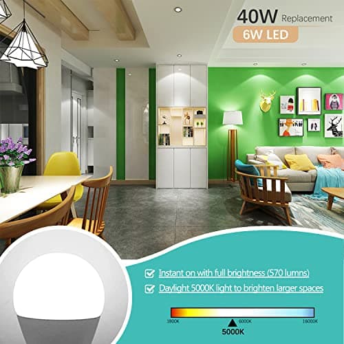 Amazing power E26 LED Bulb, 40W Equivalent Medium Base Light Bulb, Non-Dimmable, Daylight White 5000K, 6W Bright White LED Bulbs for Home Lighting Lamp, 4-Pack view 2