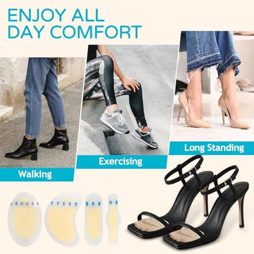 Niifawh Ball of Foot Cushions 2 Pairs, Metatarsal Pads for Women, Heel Cushion Inserts, No Slip Heel Grips Liners Pads and 4 ct Gel Blister Bandages Pads for Reduce Heel, Toe & Foot Pain view 4