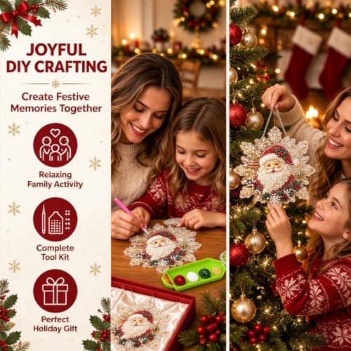 Diamond Art Hanging Kit for Adults, Christmas Diamond Painting Kit, DIY Rhinestone Pearl Suncatcher Ornament, Diamond Painting Craft Kit for Window Hanging Decor, Holiday Home Garden Wall Decoration view 5