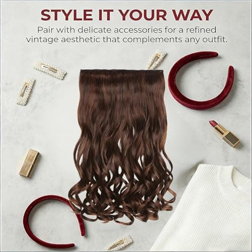 5 Clip in Hair Extensions Synthetic Thick Curly Wavy Hairpieces for Women 18 Inch Natural Looking 3/4 Full Head Clip on Hair Extensions Light Brown view 3