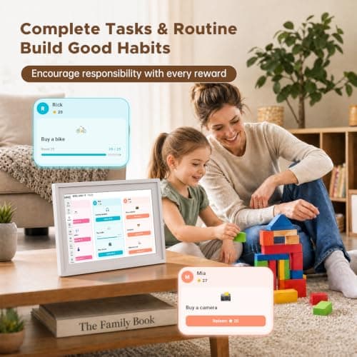KEVZEZY 10.1-Inch Smart Digital Calendar, HD Touchscreen Family Planner | Smart Family Organizer No subscription, WiFi sync, color-coded routines, chore chart, AI import, meal planning, photo display view 5