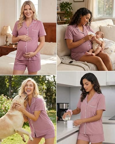 VRVOICE Womens Button Down Pajamas Set Short Sleeve Sleepwear Bride Pjs Soft 2 Piece Lounge Shorts Set XS-XXL view 5