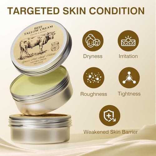 MROUVIK Beef Tallow for Skin, Tallow and Honey Cream,Tallow Face Moisturizer, Natural Grass-Fed Beef Tallow Balm with Raw Honey Moisturizing Cream for Body Lotion Skin Care for Skin (2.47 Oz) view 2