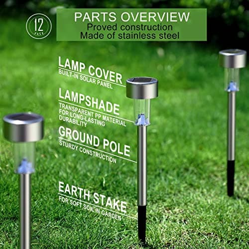 Dream Master Solar Lights Outdoor Waterproof, Stainless Steel LED Landscape Lighting, Solar Garden Lights, Outdoor Decorations for Yard, Pathway, Walkway, Patio, Lawn - 12 Pack(Warm White) view 2