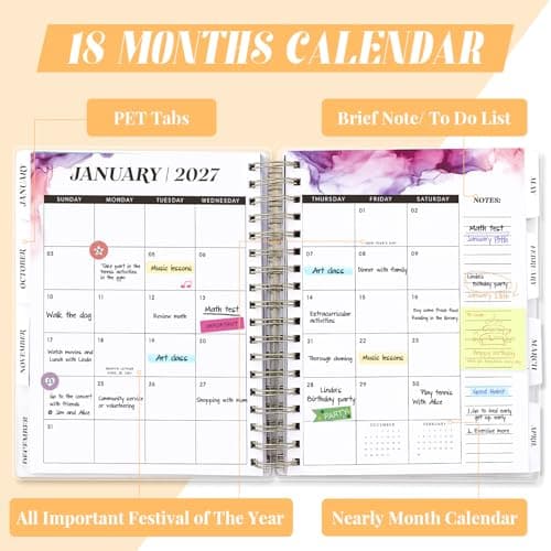 Planner 2026-2027, Large 18 Months Academic Daily Weekly Monthly Planner Yearly Agenda Jan. 2026–June. 2027, 7.9" x 9.8", Page Tabs, Separator Page, Pocket Folder, Bookmark, Stickers, Sticky Note Set view 5