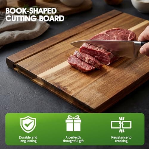 NEDVI Book Cutting Board Set with Wooden Stand-Wooden Kitchen Cutting Boards That Look Like Books for Cheese Meat Vegetables, Chopping Board Gift Set for Home Cooks & Kitchen Decor view 5