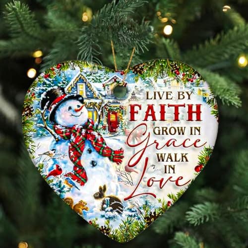 Snowman Christmas Ornaments 2025, Ceramic Snowman Ornaments for Christmas Tree - Live by Faith, Grow in Grace, Walk in Love, Religious Christian Ornament Gift for Family Friends view 6