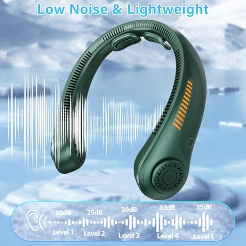 Portable Neck Fan Rechargeable, 5 Speeds, Lightweight, Long Lasting, Battery Operated All-Around Cooling Quiet Personal Fans for Travel Camping Cooling Essentials, Birthday Gifts for Women Men Mom Dad view 6