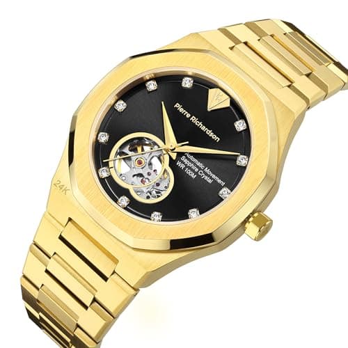 PIERRE RICHARDSON PR5922 Men’s Watch, Black Dial, 24K Pure Gold Plated, Automatic, Sapphire Glass, 41mm, 10ATM view 3