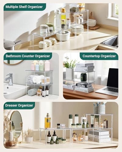 Bobomoment Acrylic Cabinet Organizer, Set of 4 Spice Rack Organizer for Cabinet, Desk Countertop Shelf Organizer, Pantry Kitchen Storage and Organization, Stackable Shelves House Essentials for Gift view 3