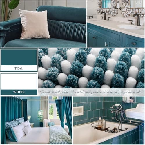 BSICPRO Bathroom Rugs and Mats Sets, 2 Piece Thick Absorbent Chenille Bath Mat Rug Set Non Slip, Soft Shaggy Bath Room Floor Mats for Bathroom, Machine Washable (20" x 60" Plus 20" x 32", Teal) view 3