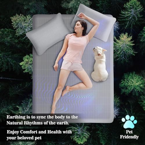 Grounding Sheet, 90% Organic Cotton+10% Pure Silver Organic Grounded Sheets for Improved Sleep, Pain Relief, with Static Grounding Cord and Test Pen (Gray, (78.2 * 80.1 * 15 in)) view 4