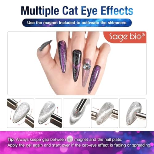 SAGEBIO Cat Eye Gel Nail Polish, 15ml Magnetic Gel, High-Gloss, Long-Lasting, Magnetic Stick for DIY Manicures, 3D Effect, Rich & Vibrant Colors, 04 view 6