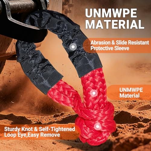 DAJOUJS Synthetic Soft Shackle Rope 1/2 x 22 Inch Red Recovery Tow Shackles with Blue Recovery Ring 56,000lbs Breaking Strength Offroad Soft Shackle Recovery Kit for Off-Road Winch and Vehicle Towing view 4