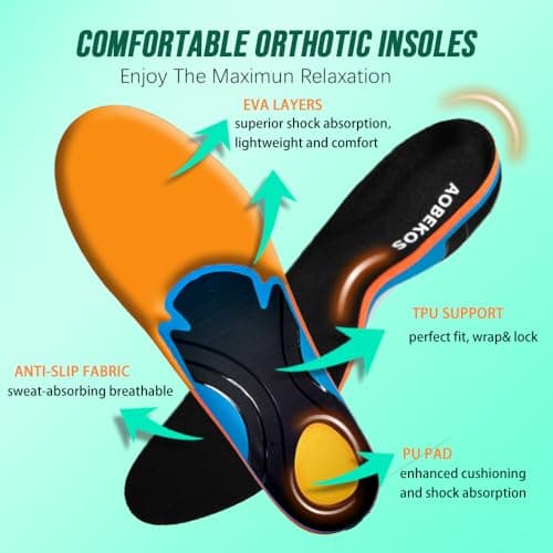 AOBEKOS Plantar Fasciitis Relief Insoles Men Women High Arch Support Shoe Inserts,240+lbs Comfort EVA Orthotics Insert Absorb Shock Work Boot Shoe Insole for Flat Feet, Pronation, Heel & Foot Pain view 5