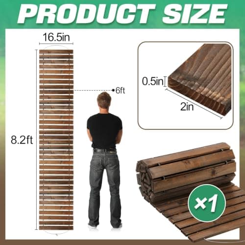 MEWTOGO 8.2ft Wooden Garden Pathway, Pool Walkway for Above Ground Pools | Weather Resistant Carbonized Pine, Roll Out Boardwalk Pavers, for Outside Stepping Stones Outdoor Flooring, Brown view 3