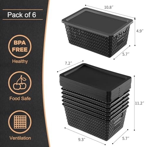 Storage Bins with Lids | Plastic Storage Baskets with Lids for Office Organization,Stackable Organizing Bins with Latching Design, Easy-Clean Boxes for Home, Office, Toys & Classroom Supplies, 6 packs view 2