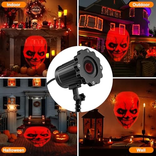 Halloween Decorations Outdoor, 3D Dynamic Red Skull Halloween Projector Lights, Waterproof Holiday Light for Window, Ground, Roof, Wall,Cemetery, Holiday Decor view 6