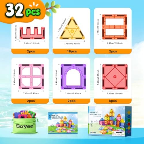 Magnetic Tiles Toddler Toys Magnetic Building Blocks for Kids Ages 3-12 STEM Educational Toys for Girls & Boys Sensory Toys for Kids with Autism Classroom Must Haves Outdoor Toys view 3