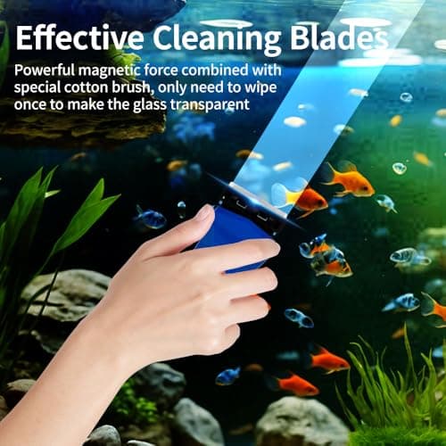 Magnetic Fish Tank Glass Cleaner, Dual-Blades Algae Scraper Glass Cleaner Scrubber with 2 Detachable Scrapers, Double Side Floating Magnetic Brush for 0.4-0.6 Inch Thick Glass Aquariums Tank, Size M view 7