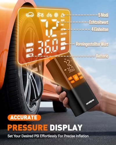 NEVERLAND Tire Inflator Portable Air Compressor - Cordless & 12V DC Air Pump for Car Tires, 150 PSI Bike Pump With Gauge, Auto-Shutoff Tire Pump for Car Bicycle Motorcycle Ball(1 Year Warranty) view 5