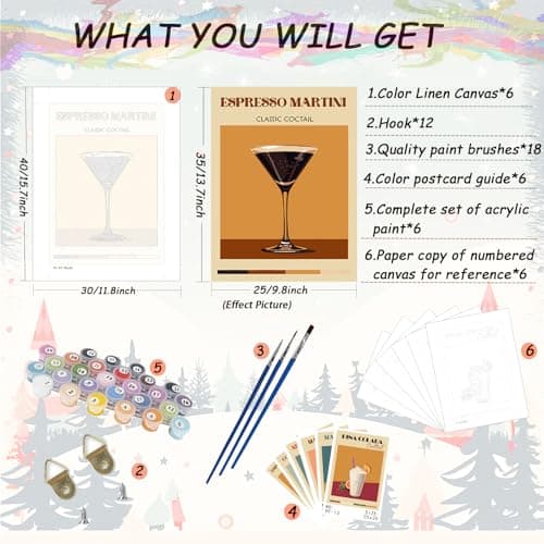 APTDYIGL 6 Pack Paint by Numbers for Adult,Cocktail Paint by Numbers Kit for Adults Beginners,DIY Paint by Numbers Acrylic Paint CanvasPainting Kits Art,Home Wall Decor, 9.8X13.7 inch(Without Frame) view 6