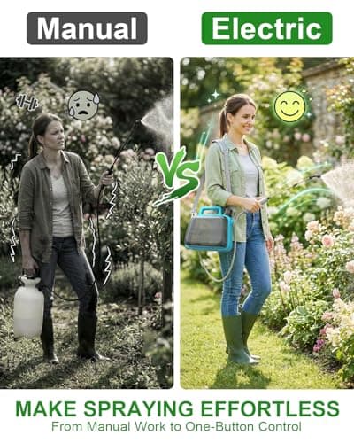 Battery Powered Garden Sprayer 2 Gallon, Electric Pump Sprayer with 3 Mist Nozzles, Rechargeable Handle, Telescopic Wand, Adjustable Strap, Water Spray Weed Sprayer for Lawn, Garden, Yard, Plants view 3