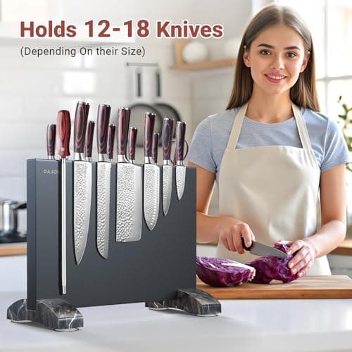 Magnetic Knife Block, Magnetic Kitchen Knife Holder Stand with Strong Magnet Strip for Kitchen Counter, Stainless Steel Double-Sided Universal Knife Storage Rack Organizer Without Knives-Black view 2