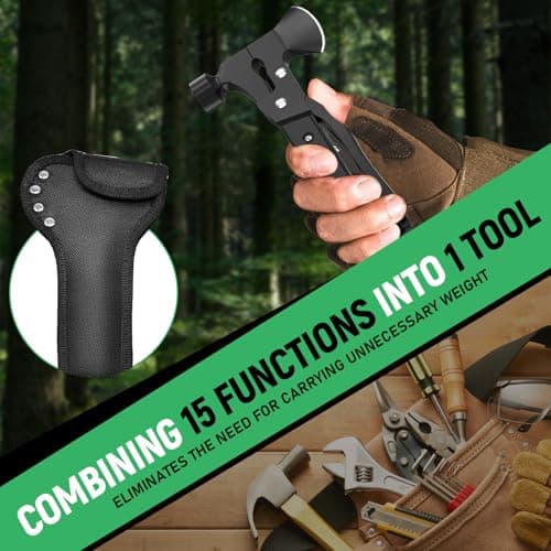 DETDLIB 15-in-1 Multitool Axe Hatchet, Birthday Gifts for Men, Essential for Camping, Hiking, Cool Gadget, Gifts for Men. Women, Dad, Him, Husband, Father, Mechanic, Boyfriend, Black view 7