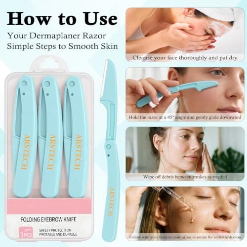 Dermaplane Razor for Women Face Shaver 12 PACK Foldable Face Razor view 3