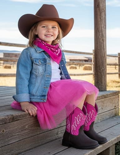 PATPAT Toddler Little Boys Girls Cowboy Boots, Square Toe Mid Calf Embroidered Cowboy Boots Western Riding Shoes view 6