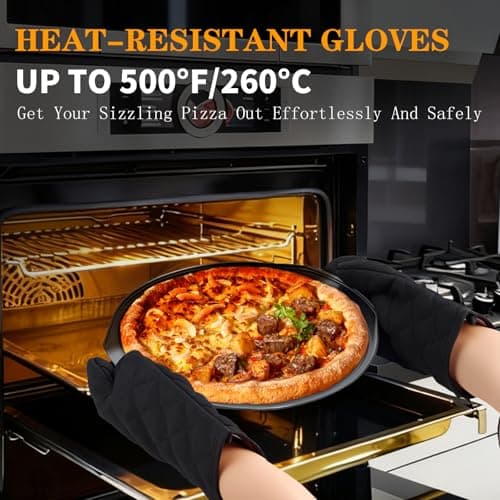 Bestdin 5Pcs Pizza Pan Set - 12 inch Pizza Pan with Holes, Non-stick, Pizza Oven Accessories with 2 Carbon Steel Round Pans, Pizza Cutter and 2 Gloves, Dishwasher Safe view 7