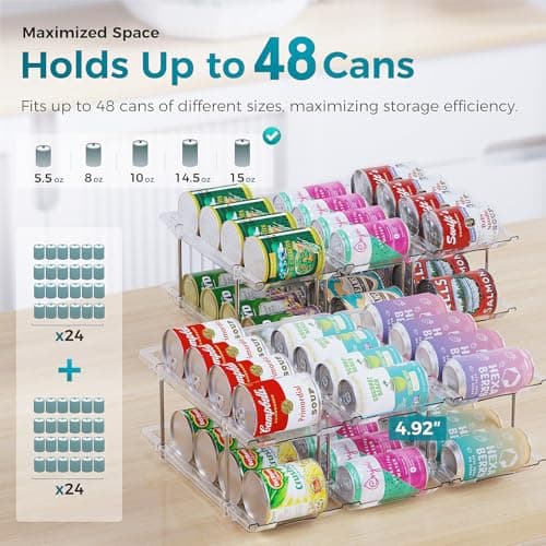 oylik Can Organizer for Pantry, 4 Tiers Can Storage Rack, up to 48 Cans Food Holders for Fridge, Cabinet and Pantry Organization view 6
