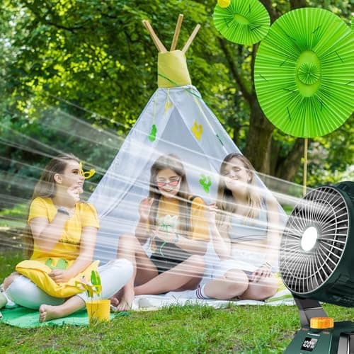 Camping Fan - Rechargeable Portable Battery Powered Camping Fans for Tents with LED Light, Power Display, Timers & 360° Hanging Hook, Ultra Quiet USB Personal Tent Fan for Fishing Travel Home Office view 7