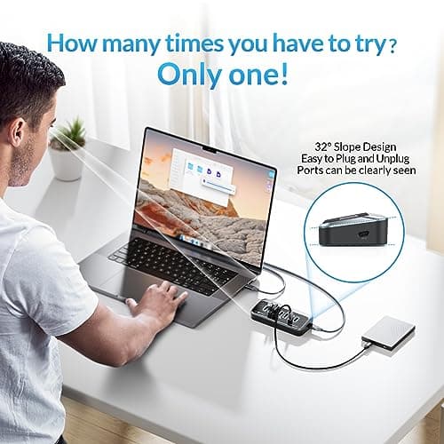 USB Hub for Laptop, SETMSPACE USB Splitter with 7 Port USB 3.2 10Gbps Transfer, USB Port Hub with 2 in 1 Cable 19in, Multiple USB Port for Laptop, iMac, MacBook, Dell, Xbox view 2