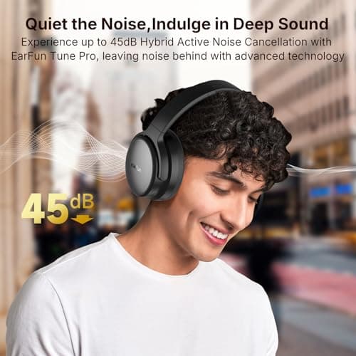 EarFun Tune Pro Active Noise Canceling Headphones, Wireless Bluetooth Headphones with 5 Mics, 120H Playtime, Bluetooth 5.4, Hi-Res Audio, Multipoint Connection, Custom EQ via App, Comfortable Fit view 2