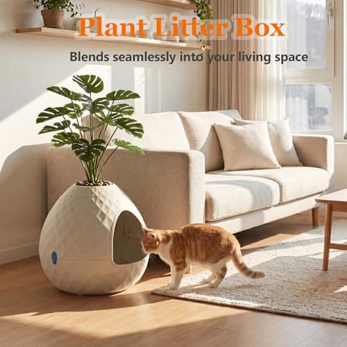 Hidden Cat Litter Box, Hidden Litter Box with Faux Plant & Pebbles, Easy to Assemble and Clean, Suitable for Living Room, Bedroom, Corner, Easy Clean, Indoor view 6